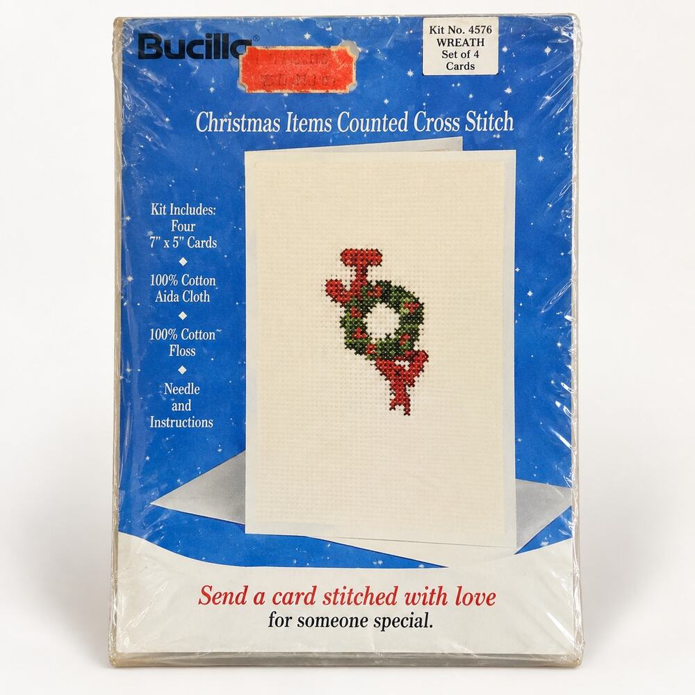 Titan JOY & WREATH Christmas Card/Picture Cross Stitch Kit 91333 1988 NEW SEALED